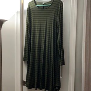 Olive stripe long sleeved swing dress XL tall